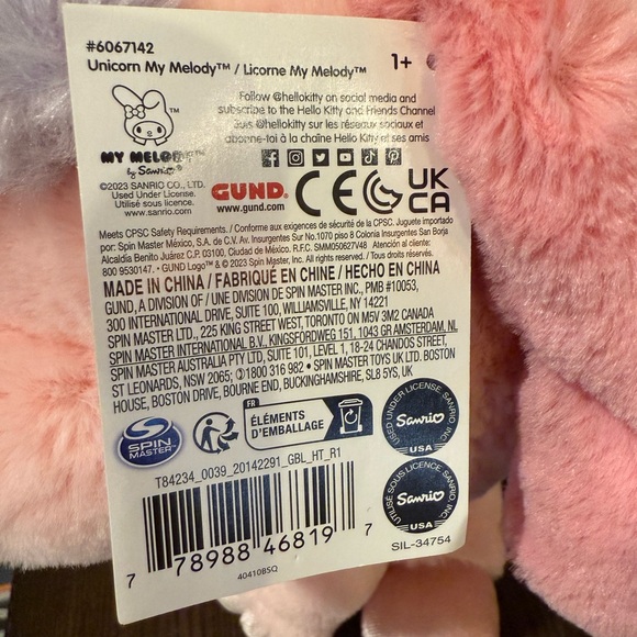My Melody As A Unicorn 9 Inch Plush By Hello Kitty Sanrio Franchise - Picture 5 of 5